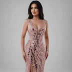 Luxury Blue Beaded Feather Mermaid Evening Dress LA73369