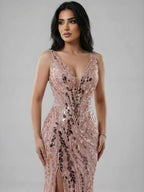 Luxury Blue Beaded Feather Mermaid Evening Dress LA73369