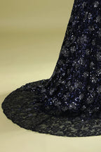 Abito da sera blu marina con perline e paillettes, elegante abito da ballo Y1832