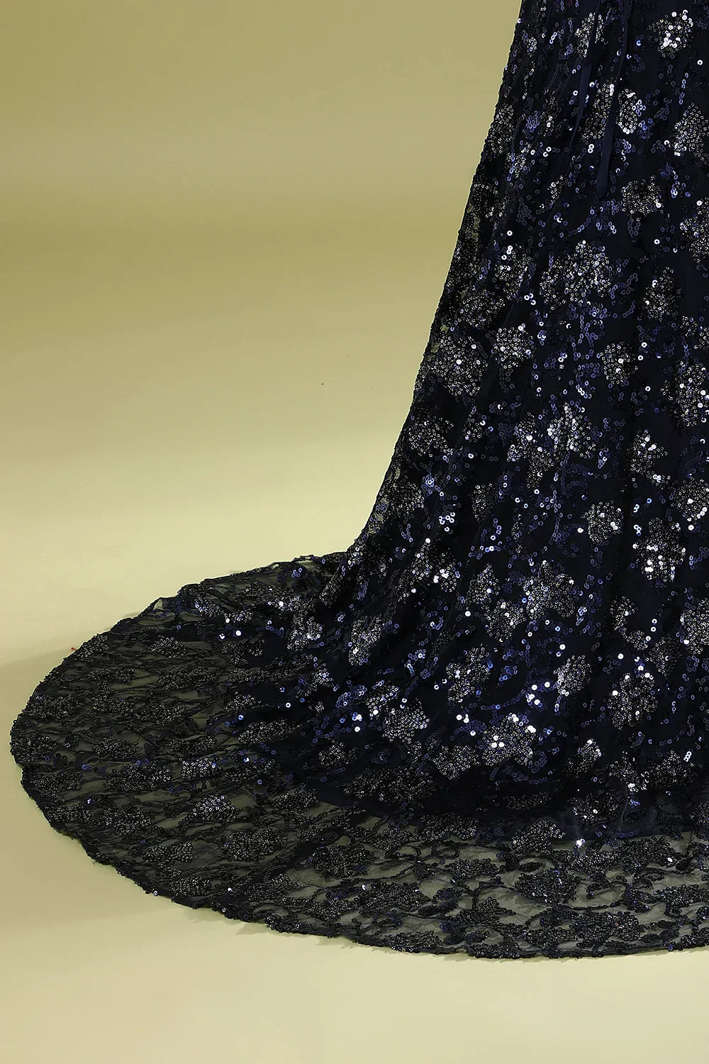 Vestido de Noite Azul Marinho com Lantejoulas e Contas, Vestido Elegante para Baile Y1832