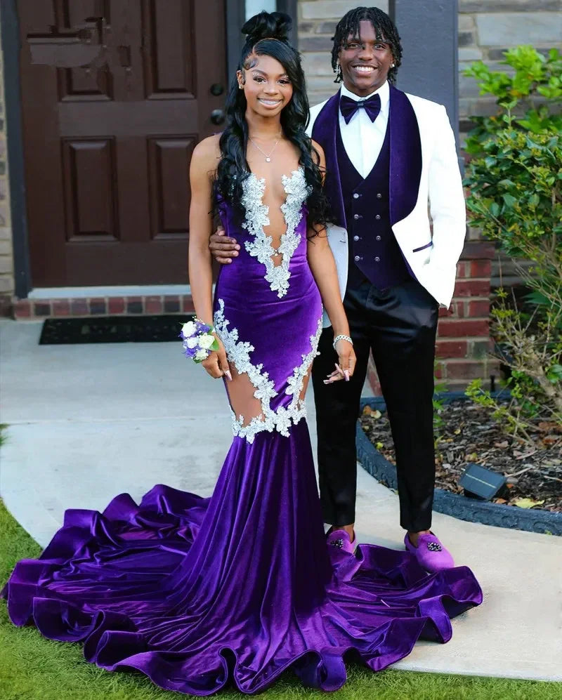 Nuovo Abito da Sera Viola Sirena con Pizzo Elegante Coda di Pesce Abito da Ballo Nero per Ragazze Taglia Forte Abiti da Cerimonia per Occasioni Formali Y6581