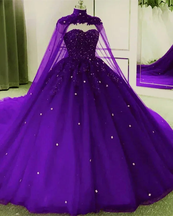 Abito da ballo con balza di tulle e pizzo, con mantello, vestito da principessa Y742