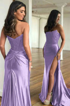 Fuchsia Strapless Corset Satin Mermaid Prom Dress