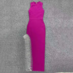 Abito da donna sexy lucido con spacco, frange e fasce, elegante abito lungo da sera Y407