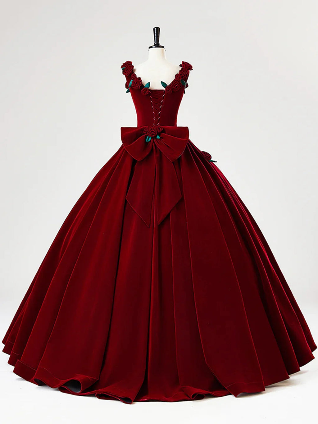 Wunderschönes burgunderrotes Samt-Quinceañera-Kleid Geburtstagsballkleid mit Rosenblumen Y7750