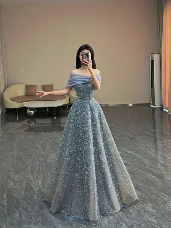 Abito da sera lussuoso a linea ad A con spalle scoperte Vestito per festa di 18 anni Y6038