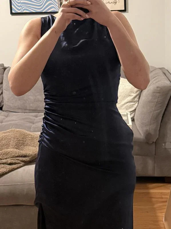 Elegante abito lungo da sera in raso con spacco alto, abito formale da cerimonia Y8451