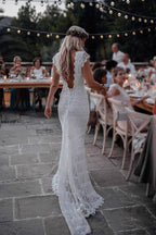 Roycebridal Lace Boho Mermaid Backless Cap Sleeve Bohemian Wedding Dresses