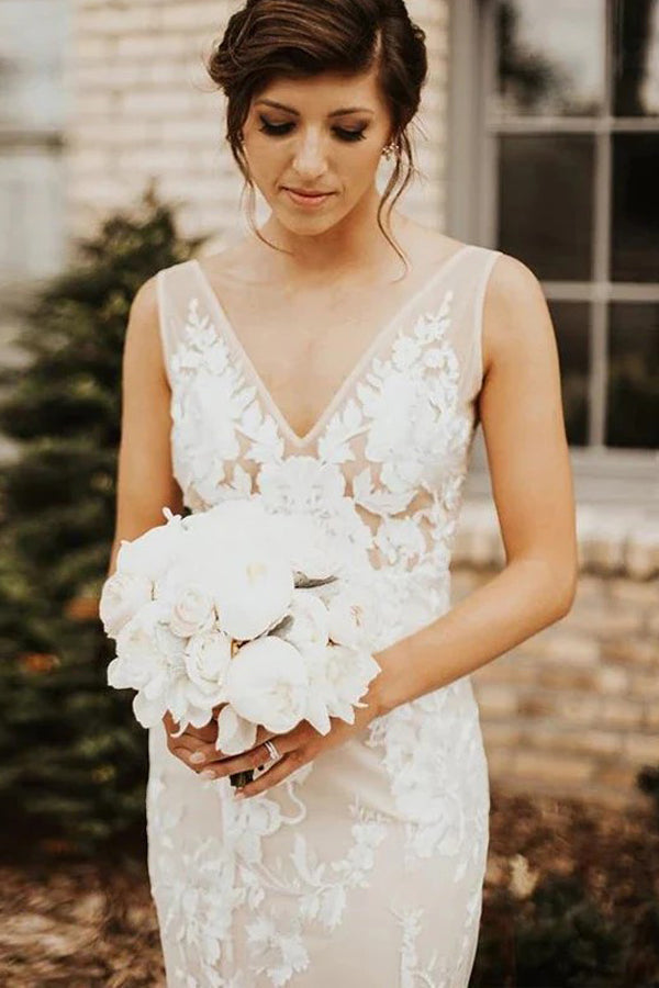 Spitze tiefem V-Ausschnitt böhmisches Brautkleid Meerjungfrau Brautkleid