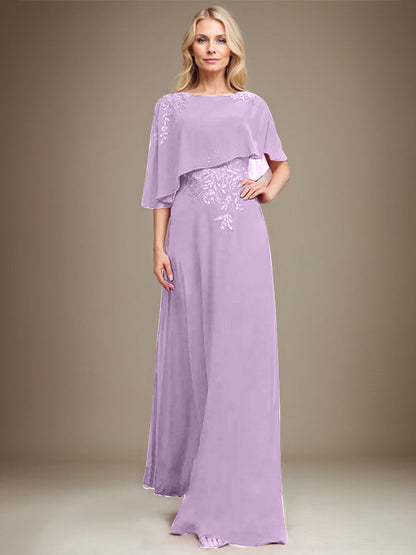 Vestido de gasa con encaje y lentejuelas para madre de la novia, corte A, largo hasta el suelo 
