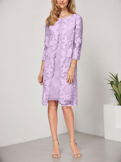A-Linie U-Ausschnitt Knielang Chiffon Spitze Kleid für die Brautmutter mit Jacke 