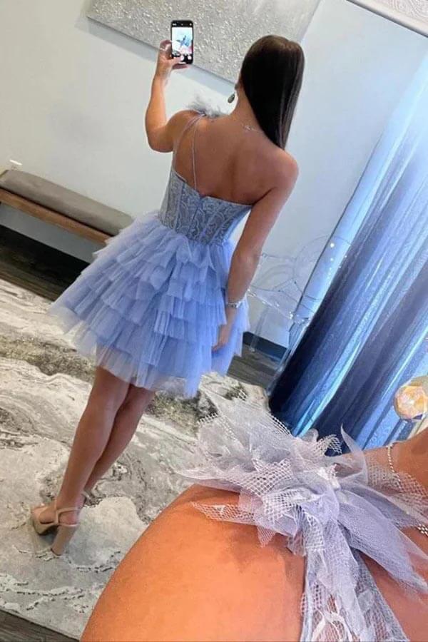 Lavendel A-Linie One-Shoulder Lagenrock Spitze Homecoming Kleider