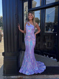 Lavender One Shoulder Iridescent Sequin Mermaid Prom Dress