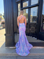 Lavender One Shoulder Iridescent Sequin Mermaid Prom Dress