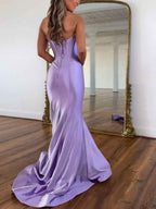 Lavender Satin Strapless Corset Prom Dress With Cowl Neckline And Basque Waist