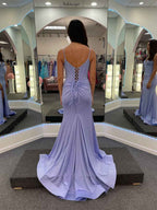 Lavender Sparkle Corset Bodice Long Prom Dress With High Slit