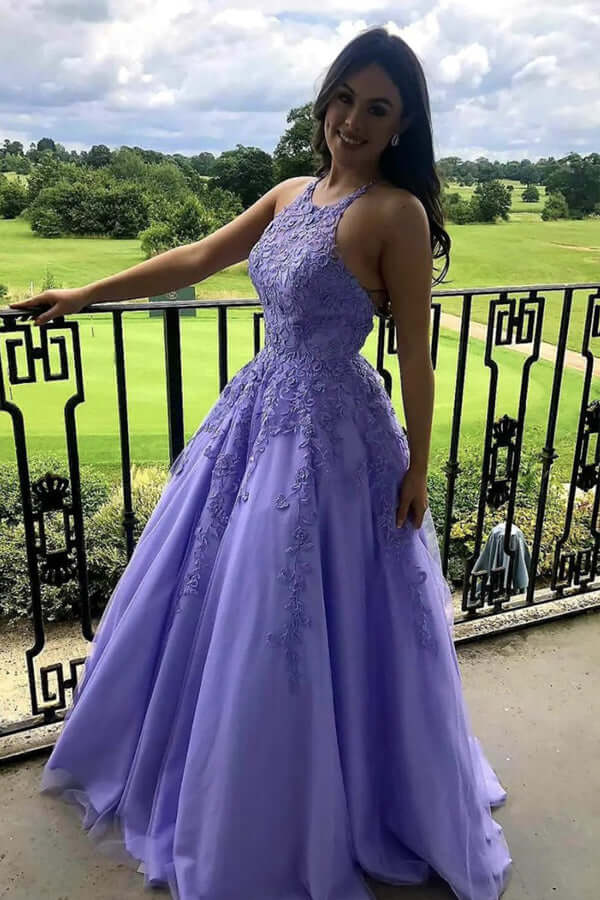 Tüll A-Linie Neckholder Spitzenapplikationen Ballkleider, Abendkleid