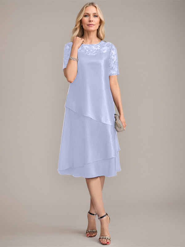 Robe de mère de la mariée ligne A, longueur genou, encolure dégagée avec appliqué et paillettes