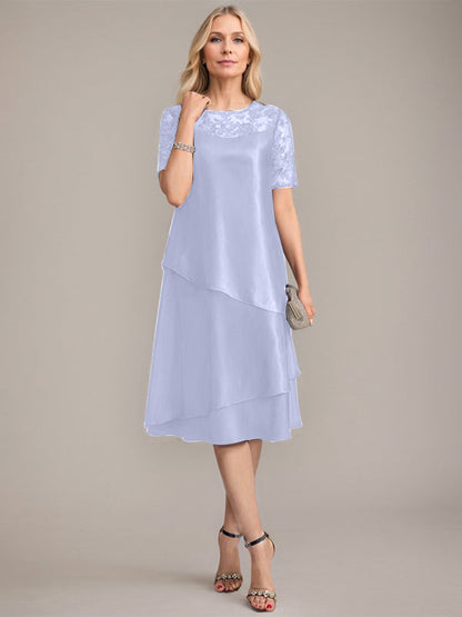 A-Linie, U-Ausschnitt, knielanges Kleid für die Brautmutter mit Applikationen und Pailletten 
