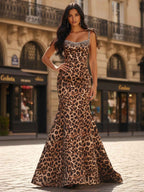 Fierce Leopard Print Mermaid Prom Dress With Beaded Neckline
