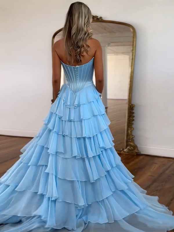 Yellow Strapless Satin Corset A Line Prom Dress