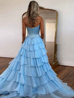 Yellow Strapless Satin Corset A Line Prom Dress