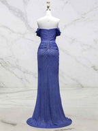 Light Blue Mermaid Off Shoulder Ruched Long Prom Dress