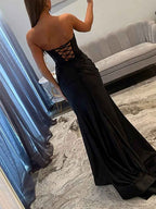 Light Blue Satin Lace Applique Corset Prom Gown