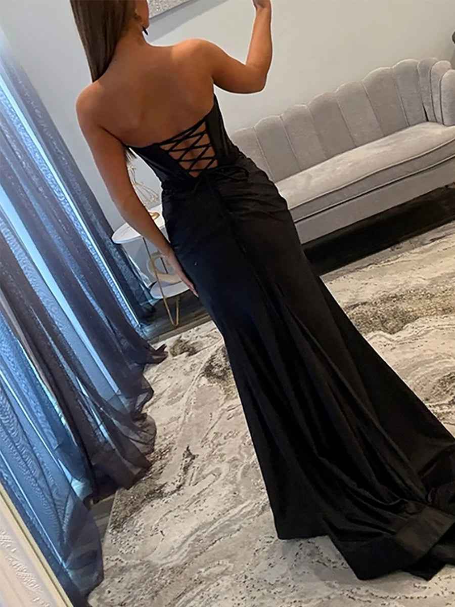 Light Blue Satin Lace Applique Corset Prom Gown