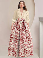 Printed Flower Plus Size Mother Of The Bride Dress With Shirt Collar