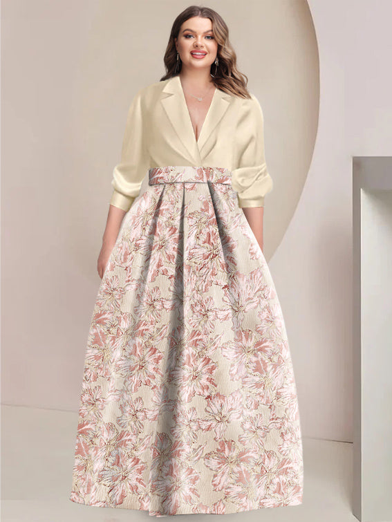 Printed Flower Plus Size Mother Of The Bride Dress With Shirt Collar