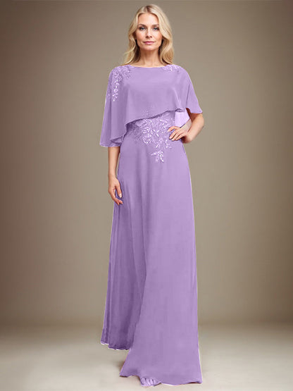 Vestido de gasa con encaje y lentejuelas para madre de la novia, corte A, largo hasta el suelo 