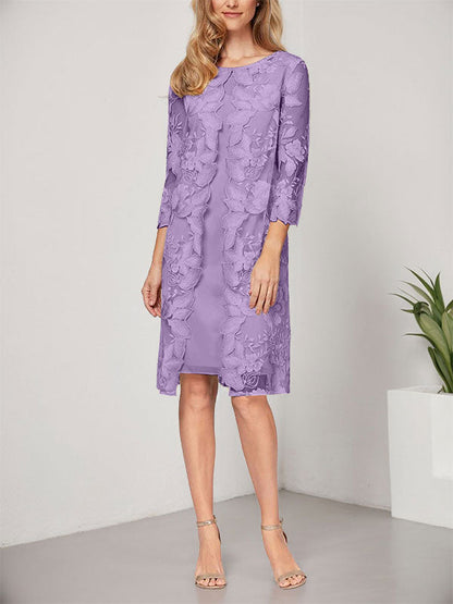 A-Linie U-Ausschnitt Knielang Chiffon Spitze Kleid für die Brautmutter mit Jacke 
