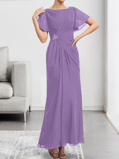 A-Linie, U-Ausschnitt, Illusion, knielang, Chiffon, Spitze, Kleid für die Brautmutter mit Perlen und Pailletten