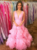 Elegant Light Blue A Line Tiered Tulle Prom Dress