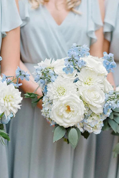 Light Blue Chiffon A-line V-neck Bridesmaid Dresses, Wedding Party Dress