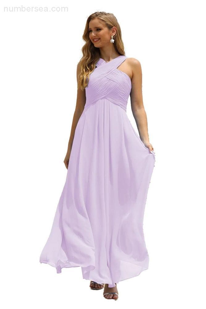 Vestido de Dama de Honra Halter em Chiffon para Mulher, Modelo A-Line, Longo, Formal, para Baile de Finalistas SEA28015