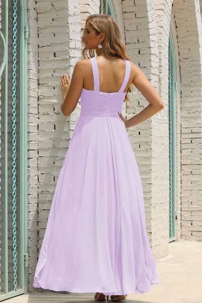Vestido de Dama de Honra Halter em Chiffon para Mulher, Modelo A-Line, Longo, Formal, para Baile de Finalistas SEA28015