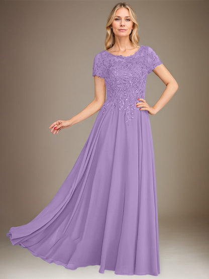 Vestido de gasa para madre de la novia, corte A, largo hasta el suelo, con apliques y lentejuelas 