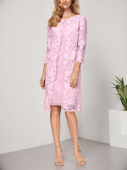 A-Linie U-Ausschnitt Knielang Chiffon Spitze Kleid für die Brautmutter mit Jacke 