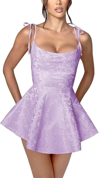 A-Linie Kurzes Homecoming-Kleid Spaghettiträger Satin Ärmelloses Partykleid Jacquard Partykleider