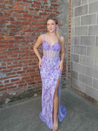 Ethereal Lilac Spaghetti Strap Corset Prom Dress With Sheer Bodice Fl