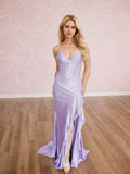 Lilac Strapless Ruffle Corset Prom Dress Sweetheart Gown With Slit