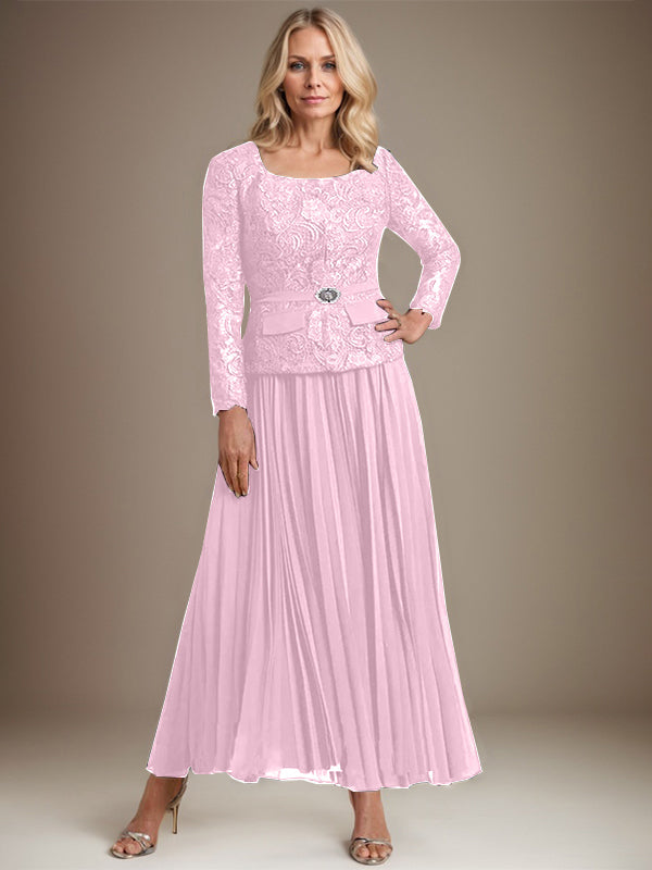 Robe de mère de la mariée en mousseline, longueur cheville carrée, coupe en A avec plis