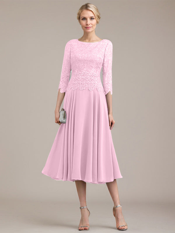 A-Linie U-Ausschnitt Wadenlang Chiffon-Kleid für die Brautmutter 
