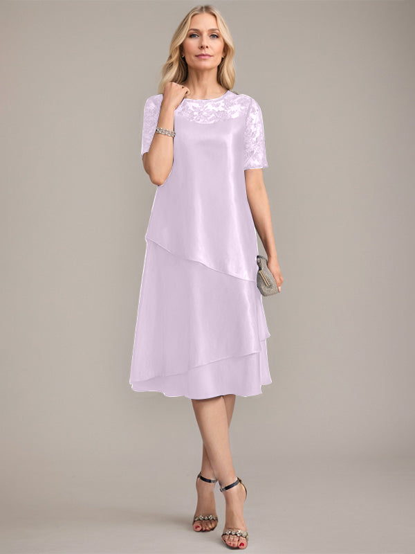 A-Linie, U-Ausschnitt, knielanges Kleid für die Brautmutter mit Applikationen und Pailletten 