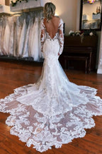 Langärmliges Meerjungfrau-Brautkleid mit Überrock