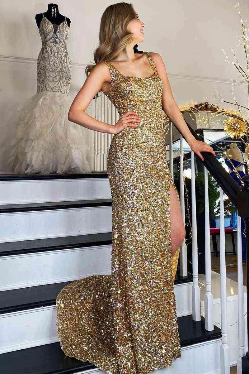 Vestido de Festa com Decote Quadrado e Fenda Alta SYP149