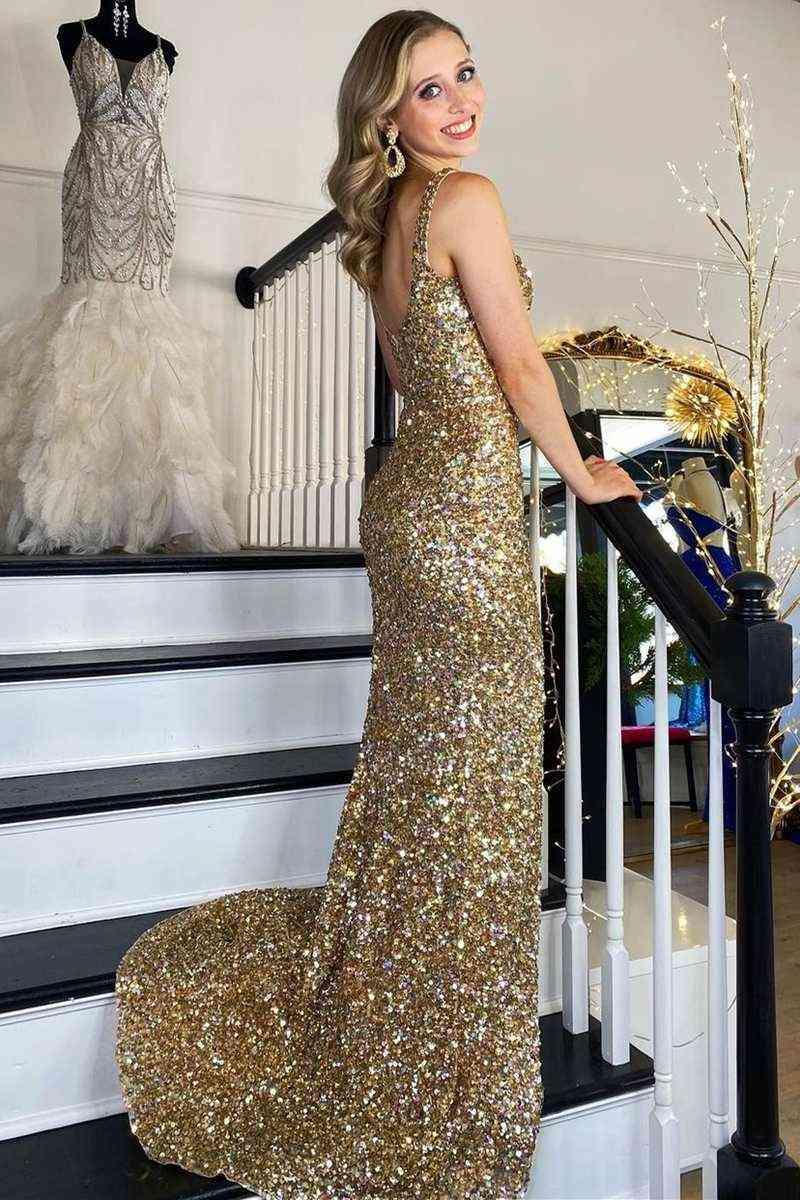 Vestido de Festa com Decote Quadrado e Fenda Alta SYP149