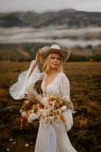 Long Sleeve Lace Wedding Dresses Lace Up Back Beach Wedding Dress